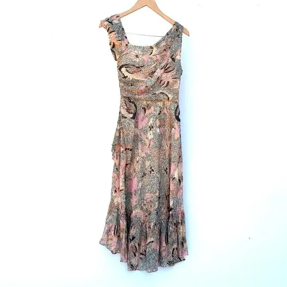 Ulla Johnson Uma Midi Dress Ivory Birds Of Paradise Ruffle Asymmetrical 0 2 Silk